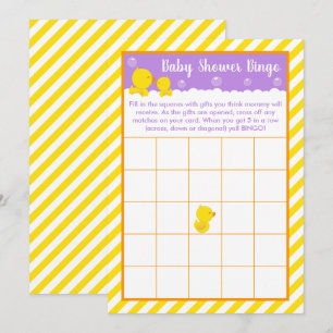 Convites Bingo de Chuvinha de Bebê Amarelo e Roxo