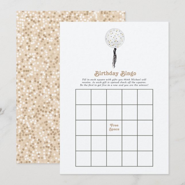 Convites Bingo de Festa de Aniversário com Confete Dourado (Frente/Verso)