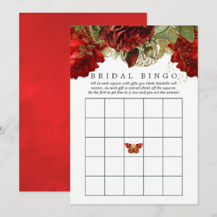Convites Bingo de Noiva Vintage em Vermelho Borgonha e Dour