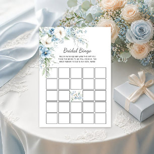 Convites Bingo Nupcial Floral Azul Empoeirado