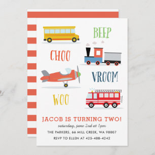 Convites Bipe Vroom Woo Kid's festa de aniversário Red Invi