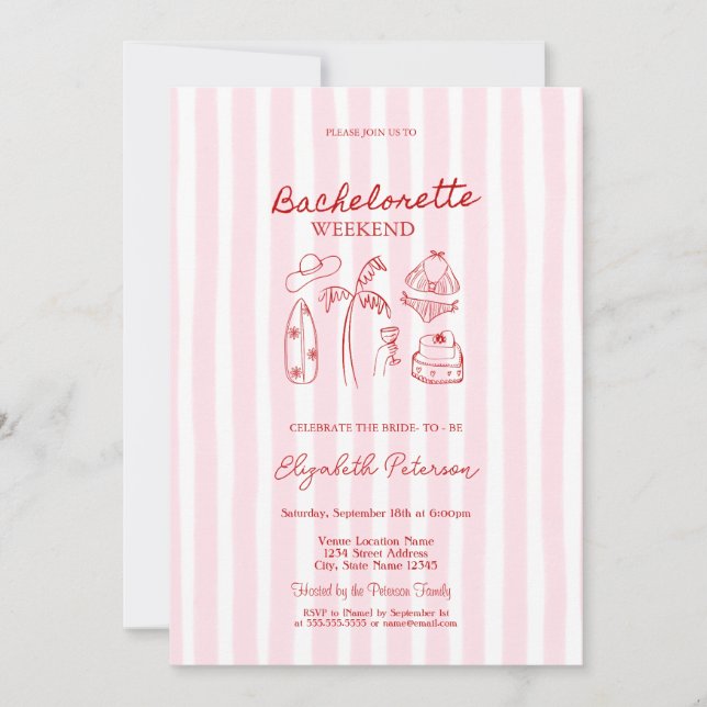 Convites Biquínis Vermelhos com Desenho & Martinis de Listr (Frente)