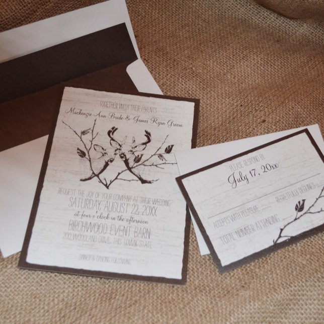 Convites Birch Wood Deer Wedding (Criador carregado)