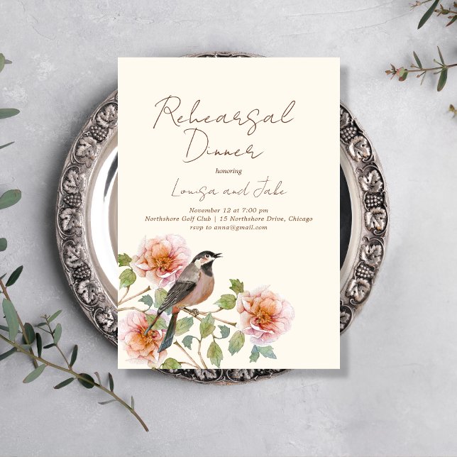 Convites Bird in Flowering Branches Rehearsal Dinner (Criador carregado)