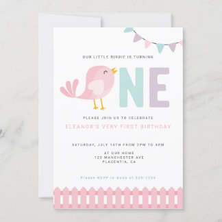 Convites Bird Primeiro Aniversário Rapariga Convidar Pequen