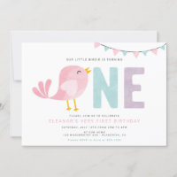 Bird Primeiro Aniversário Rapariga Convidar Pequen