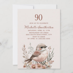 Convites Bird Terracotta Pink 90 Birthday