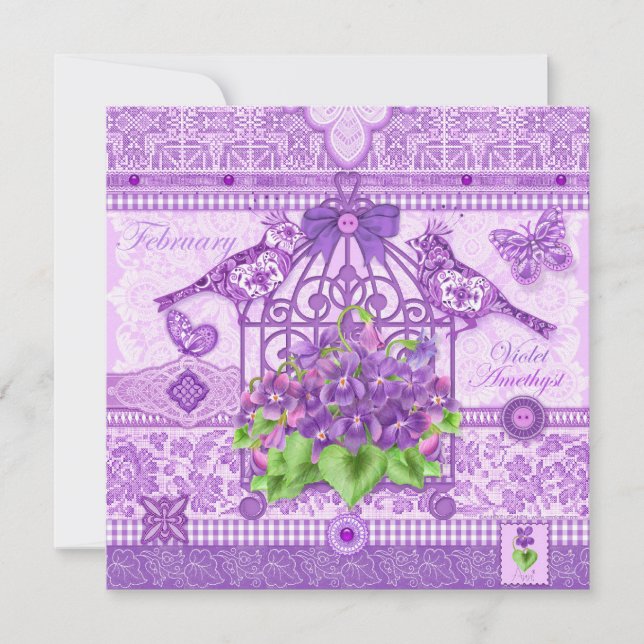 Convites Birdcage Card de Febre e Gem, fevereiro (Frente)