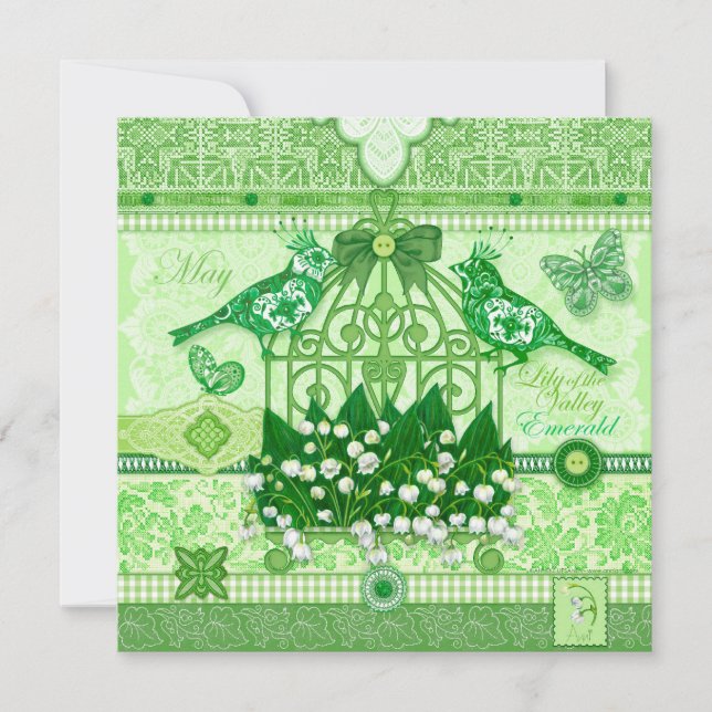 Convites Birdcage Card - Flor de Nascimento e Gem (Frente)