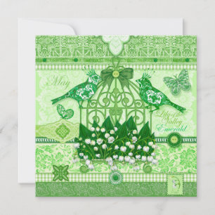 Convites Birdcage Card - Flor de Nascimento e Gem