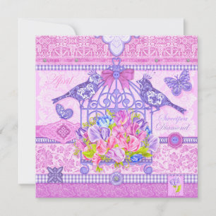 Convites Birdcage Card - Flor de Nascimento e Gem April