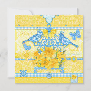 Convites Birdcage Card - Flor de Nascimento e Marcha de Gem