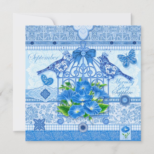 Convites Birdcage - Flor de Nascimento e Gem - Setembro (Frente)