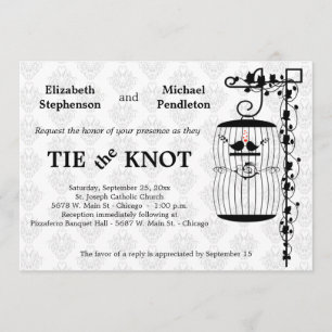 Convites Birdcage na moda com fundo elegante do damasco