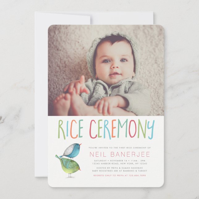 Convites Birdie First Rice Ceremony Annaprashan (Frente)