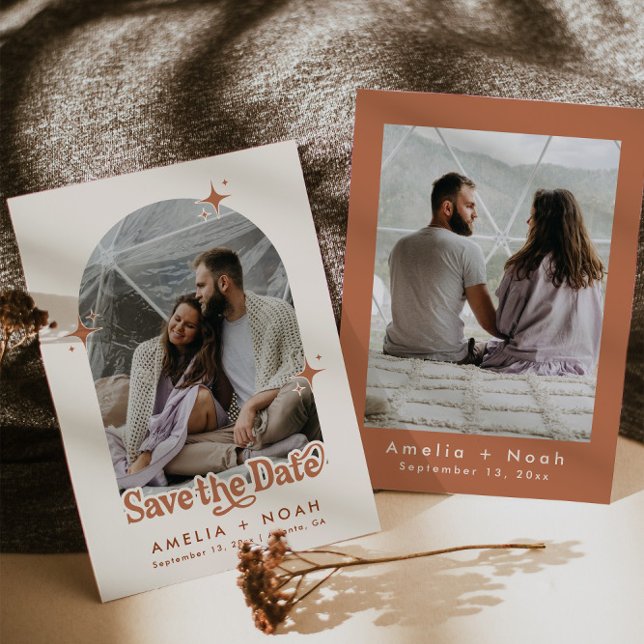 Convites BIRDIE retrô boho save the date terracota (Criador carregado)