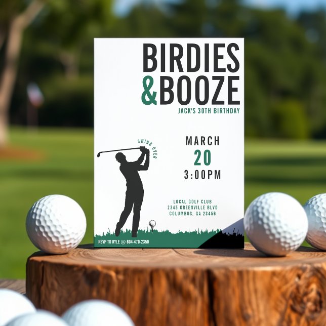 Convites Birdies & Booze Festa de aniversário de Golfe Adul (Birdies & Booze Adult Golf Birthday Party Invitation
)