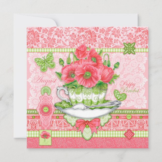 Convites Birds Flower e Gem August Teacup Card (Frente)