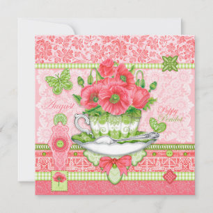 Convites Birds Flower e Gem August Teacup Card