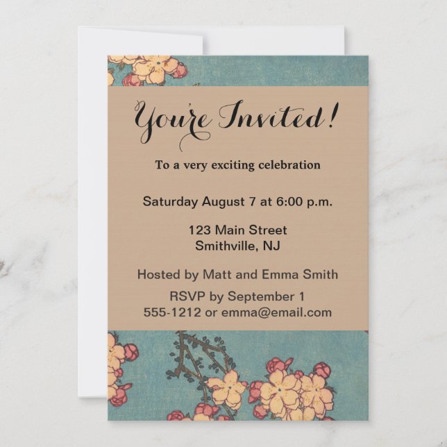 Convites Birds Flowers Hokusai Art Japonês (Frente)