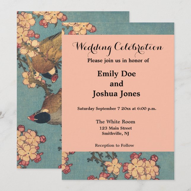 Convites Birds Flowers Hokusai Art Japonês (Frente/Verso)