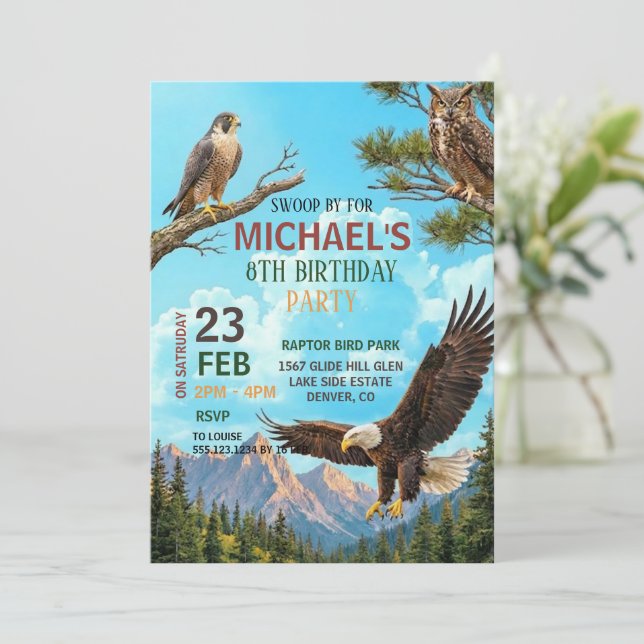 Convites Birds of Prey Birthday Party Invitation (Em pé/Frente)