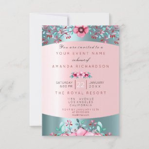 Convites Birthay 16th Bridal Floral Rosa Azul Tiffany Aqua