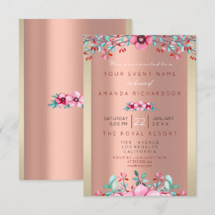 Convites Birthay 16th Bridal Floral Rosa Dourado Frame