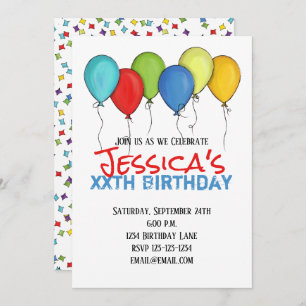 Convites Birthday Balloons Confetti Partido Moderno