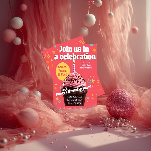 Convites Birthday Bash! Celebration Design – Party Gift  (Criador carregado)