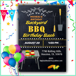 Convites Birthday Bash Chalkboard Backyard Barbecue Invita