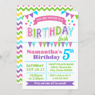 Convites Birthday Bash Crianças Festejam Púrpura Rosa