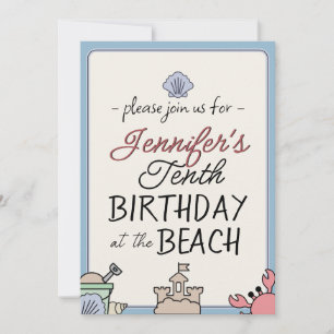 Convites Birthday Beach Party Kid Cute Sandcastle Pail