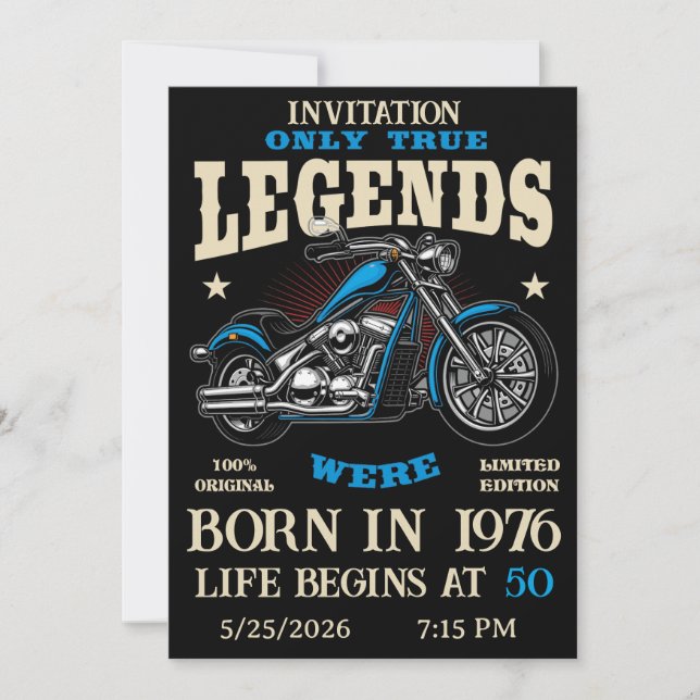Convites Birthday Biker Motorcycle Chopper Personalizable (Frente)