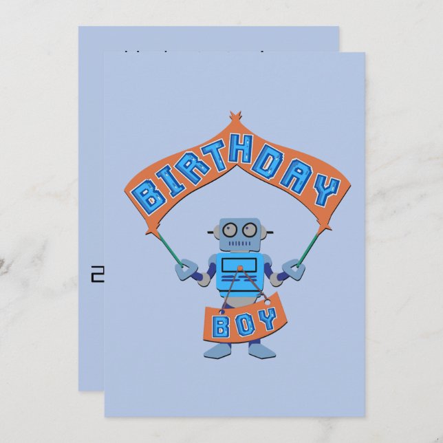 Convites Birthday Boy Robot (Frente/Verso)