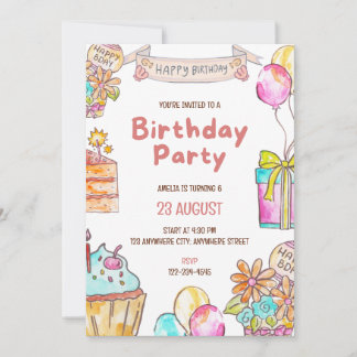 Convites Birthday Cake Kids Party Invitation 