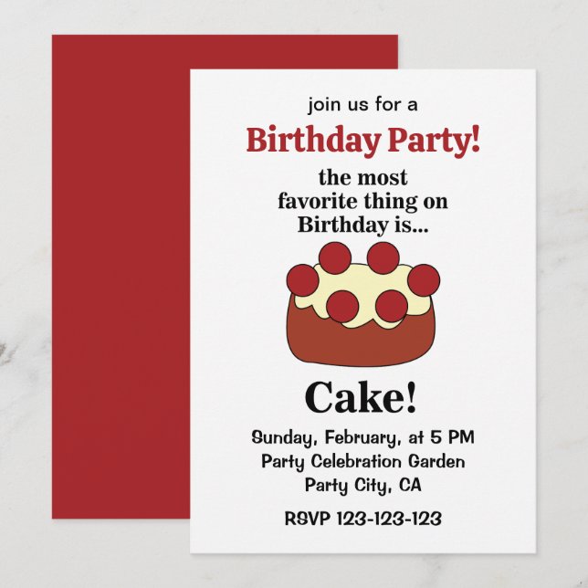 Convites Birthday Cake Party (Frente/Verso)