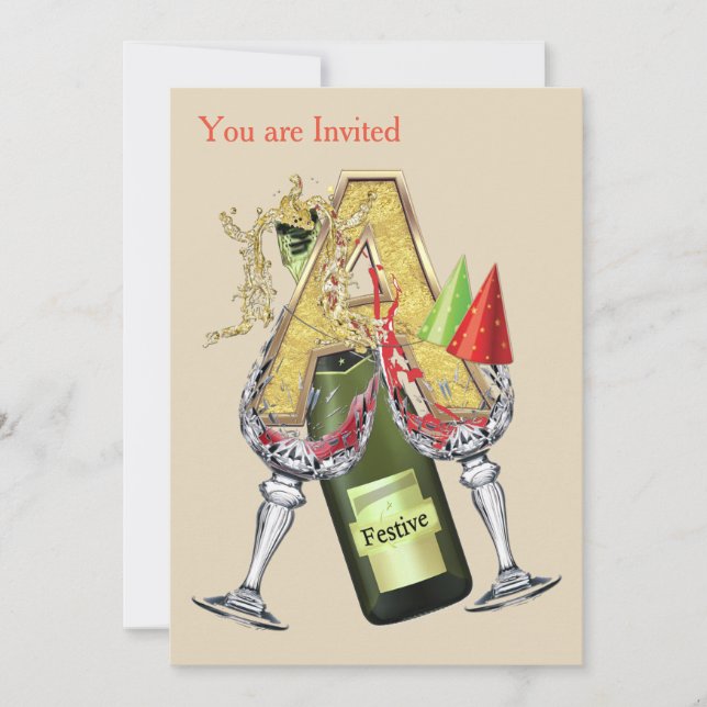 Convites Birthday-Capital Monograma - letra A (Frente)