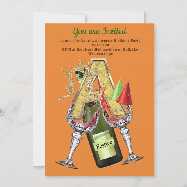 Convites Birthday-Capital Monograma - letra A (Frente)