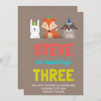 Convites Birthday Celebration Cute Animals Card Art