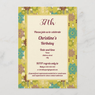 Convites Birthday Celebration Urban Floral Pattern
