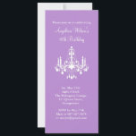 Convites Birthday Chandelier (roxo)<br><div class="desc">Um delicado e antigo candelabro cria o ambiente perfeito para qualquer Festa de aniversário. Ele é mostrado no papel básico; no entanto,  recomendo o peso e a textura do papel de linho,  ou o martelo do papel de gelo metálico.</div>