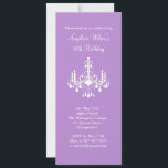 Convites Birthday Chandelier (roxo)<br><div class="desc">Um delicado e antigo candelabro cria o ambiente perfeito para qualquer Festa de aniversário. Ele é mostrado no papel básico; no entanto,  recomendo o peso e a textura do papel de linho,  ou o martelo do papel de gelo metálico.</div>
