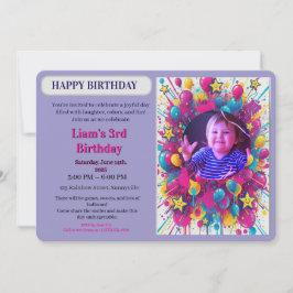 Convites Birthday Colorful Photo Balloon Party Invitation