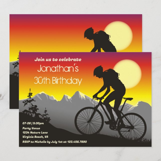 Convites Birthday de bicicleta de montanha personalizada (Frente/Verso)