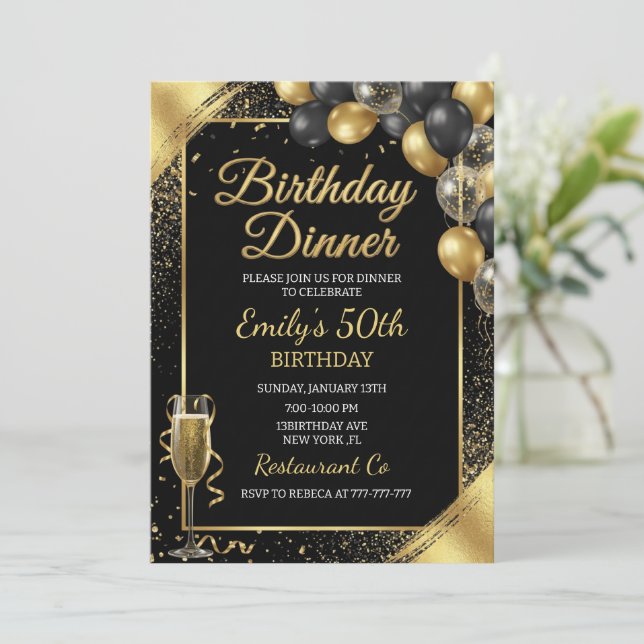 Convites Birthday Dinner Invitation (Em pé/Frente)