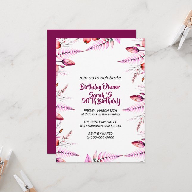 Convites Birthday Dinner Invitation, Editable Birthday Dinn (Frente/Verso In Situ)