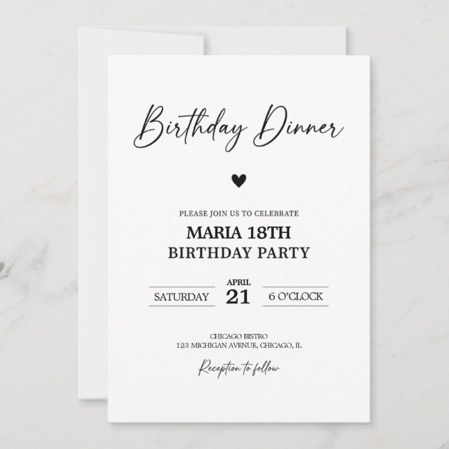 Convites Birthday Dinner Invitation for Adults Editable (Frente)
