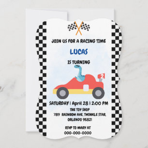 Convites Birthday Dinosaur, corrida de carros, garotinho ve