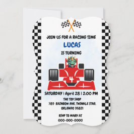 Convites Birthday Dinosaur, corrida de carros, garotinho ve